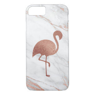 Roos Gold Flamingo op roze marmerpatroon iPhone 8/7 Hoesje