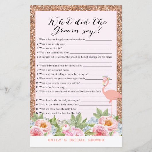 Roos Gold Flamingo Vrijgezellenfeest Game PRINED (Voorkant)