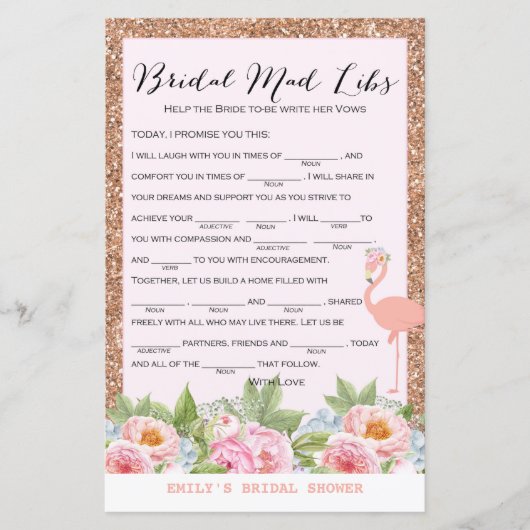 Roos Gold Flamingo Vrijgezellenfeest Game PRINED (Voorkant)