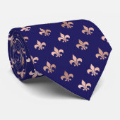 Roos Gold Fleur de Lis Pattern Navy Blue Stropdas (Opgerold)