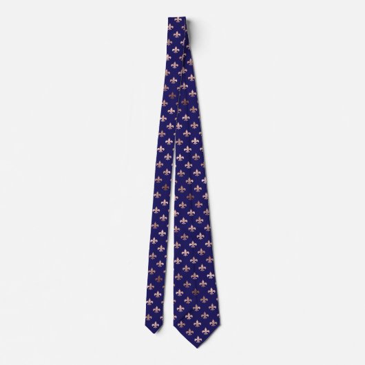 Roos Gold Fleur de Lis Pattern Navy Blue Stropdas (Achterkant)