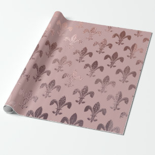 Roos Gold Fleur-de-Lis Pattern on Blush Pink Cadeaupapier
