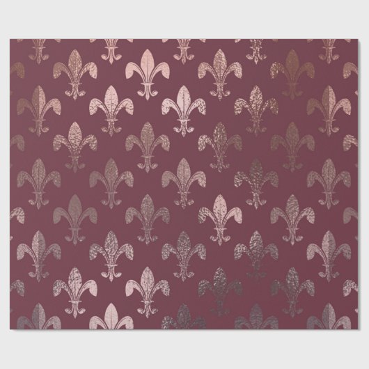 Roos Gold Fleur-de-Lis Pattern op Bourgogne Cadeaupapier (Vlak)