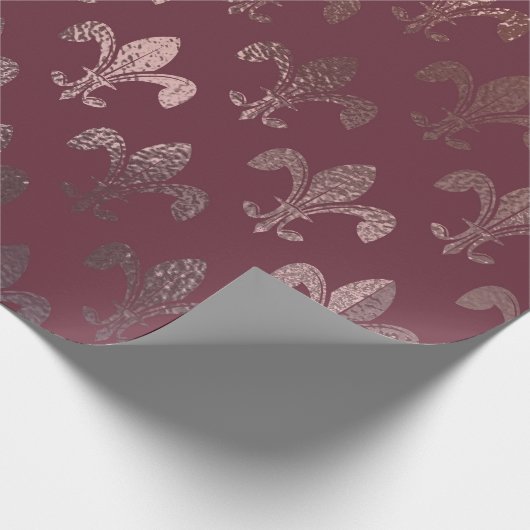 Roos Gold Fleur-de-Lis Pattern op Bourgogne Cadeaupapier (Hoek)
