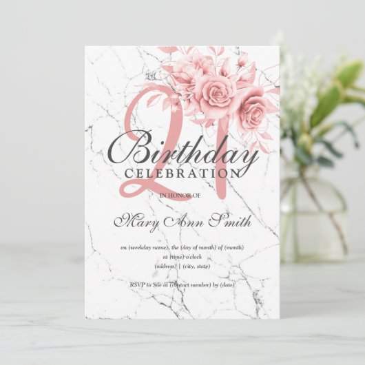 Roos Gold Floral 21-jarige marmer  Kaart (Staand voorkant)