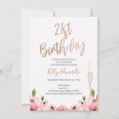 Roos Gold Floral 21e verjaardagsuitnodiging Kaart (Voorkant)