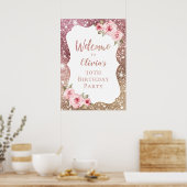 Roos Gold floral, 30ste verjaardag, welkomstteken Poster (Keuken)