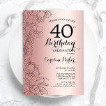 Roos Gold Floral 40e verjaardag Kaart<br><div class="desc">Roos Gold Floral 40th Birthday Party Invitation. Minimalistisch modern ontwerp met botanische contouren en lettertype typografiescript. Eenvoudige trendy nodigt een perfecte kaart uit voor een stijlvolle feestdag in het vrouw. Kan op elke leeftijd worden aangepast. Uitnodigingen op Zazzle afdrukken of sjabloon voor digitaal afdrukken direct downloaden.</div>