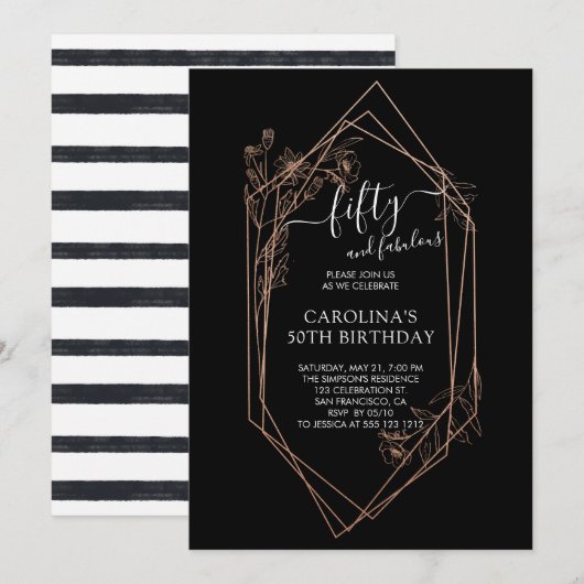 Roos Gold Floral 50 en 50 jaar oud Kaart (Voorkant / Achterkant)