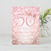Roos Gold Floral 50th Birthday Glam Lights Kaart (Staand voorkant)