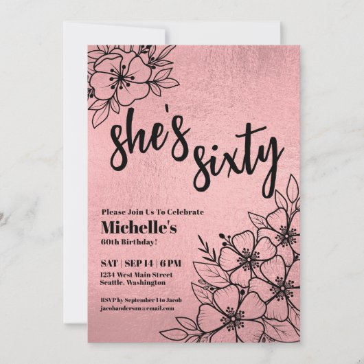 Roos Gold Floral 60e verjaardag Kaart (Voorkant)