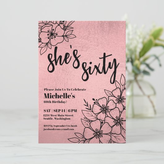 Roos Gold Floral 60e verjaardag Kaart (Staand voorkant)