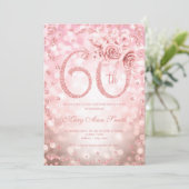 Roos Gold Floral 60th Birthday Glam Lights Kaart (Staand voorkant)