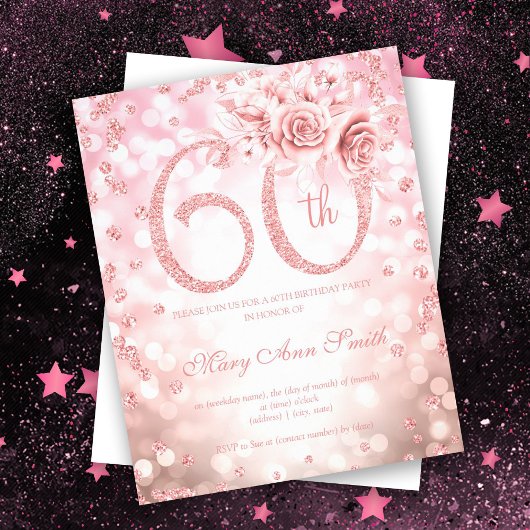 Roos Gold Floral 60th Birthday Lights Flyer