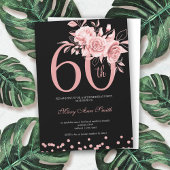 Roos Gold Floral 60th Birthday Party Black Kaart