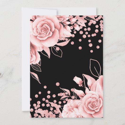 Roos Gold Floral 60th Birthday Party Black Kaart (Achterkant)