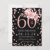 Roos Gold Floral 60th Save the Date Black Kaart (Voorkant)