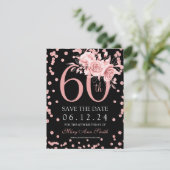Roos Gold Floral 60th Save the Date Black Kaart (Staand voorkant)
