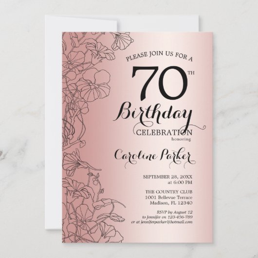 Roos Gold Floral 70e verjaardag Kaart (Voorkant)