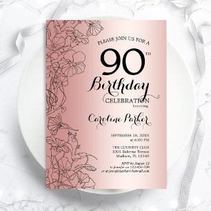 Roos Gold Floral 90e verjaardag Kaart