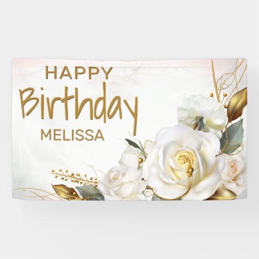 Roos Gold Floral Birthday Spandoek (Horizontaal)