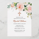 Roos Gold Floral Blush Waterverf Baptisme Folie Uitnodiging (Voorkant)