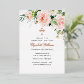 Roos Gold Floral Blush Waterverf Baptisme Folie Uitnodiging (Staand Voorkant)