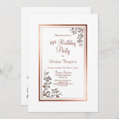 Roos Gold Floral Border 18th Birthday Party Kaart (Voorkant / Achterkant)