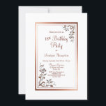 Roos Gold Floral Border 18th Birthday Party Kaart<br><div class="desc">Een elegant roos goud/koper borderde florale 18e verjaardagsfeestdag met warme goudflorale blaasjes in de diagonaalhoeken en de tekst van de bruidsschat.</div>