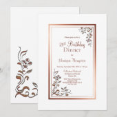 Roos Gold Floral Border 21st Birthday Dinner Party Kaart (Voorkant / Achterkant)