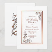 Roos Gold Floral Border 30th Birthday Dinner Party Kaart (Voorkant / Achterkant)