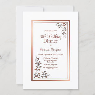 Roos Gold Floral Border 30th Birthday Dinner Party Kaart