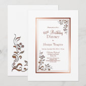 Roos Gold Floral Border 60th Birthday Dinner Party Kaart (Voorkant / Achterkant)