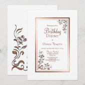 Roos Gold Floral Border Birthday Dinner Party Kaart (Voorkant / Achterkant)