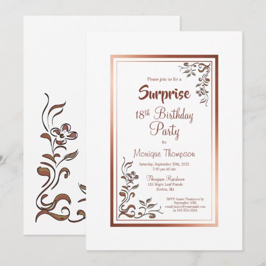 Roos Gold Floral Border Surprise 18th Birthday Kaart (Voorkant / Achterkant)