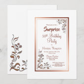 Roos Gold Floral Border Surprise 50th Birthday Kaart (Voorkant / Achterkant)