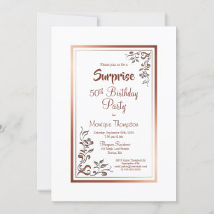 Roos Gold Floral Border Surprise 50th Birthday Kaart