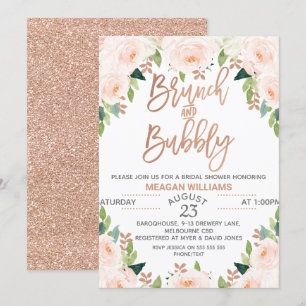 Roos Gold Floral Brunch Bubble Bridal Invitation Kaart
