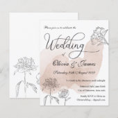 Roos Gold Floral Budget Weduwen Uitnodiging (Voorkant / Achterkant)