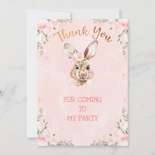 Roos Gold Floral Bunny Birthday Hartelijk dank Kaart (Achterkant)