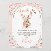 Roos Gold Floral Bunny Birthday Hartelijk dank Kaart (Voorkant / Achterkant)