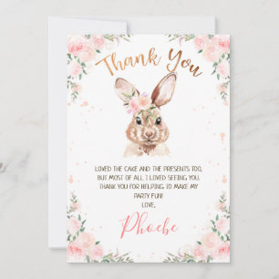 Roos Gold Floral Bunny Birthday Hartelijk dank Kaart