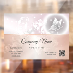 Roos Gold Floral Butterfly   QR-code openingstijde Raamsticker