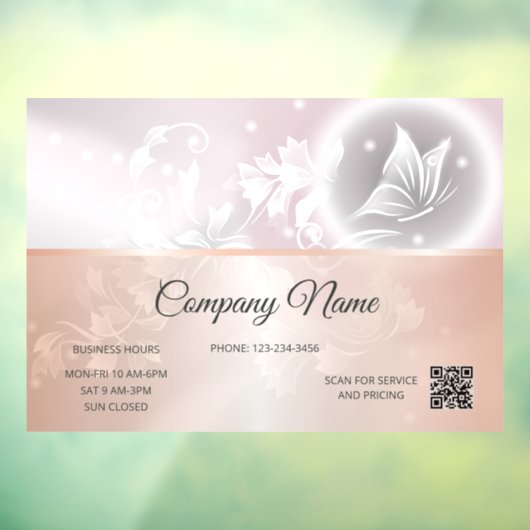 Roos Gold Floral Butterfly | QR-code openingstijde Raamsticker (Vel 3)