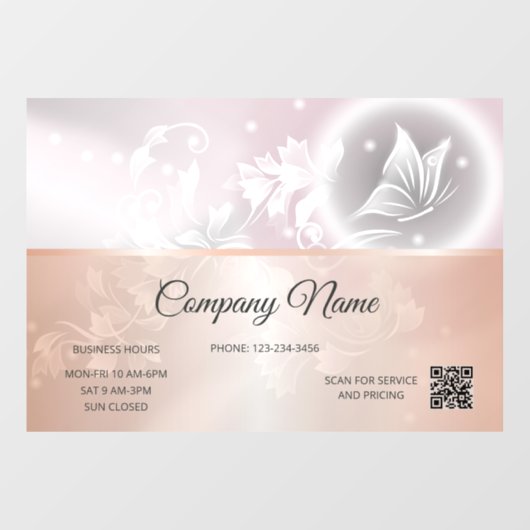 Roos Gold Floral Butterfly | QR-code openingstijde Raamsticker (Vel)