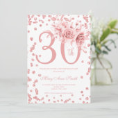 Roos Gold Floral & Confetti 30e verjaardag Kaart (Staand voorkant)