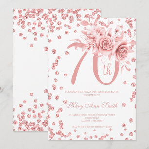 Roos Gold Floral & Confetti 70e verjaardag Kaart