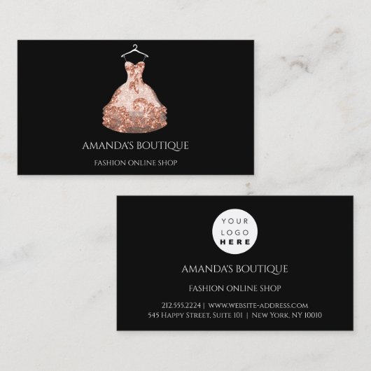 Roos Gold Floral Dress Mode Event Planner Visitekaartje (Voorkant / Achterkant)