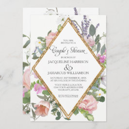 Roos Gold Floral Elegant Romantic Couples Shower Kaart