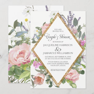 Roos Gold Floral Elegant Romantic Couples Shower Kaart